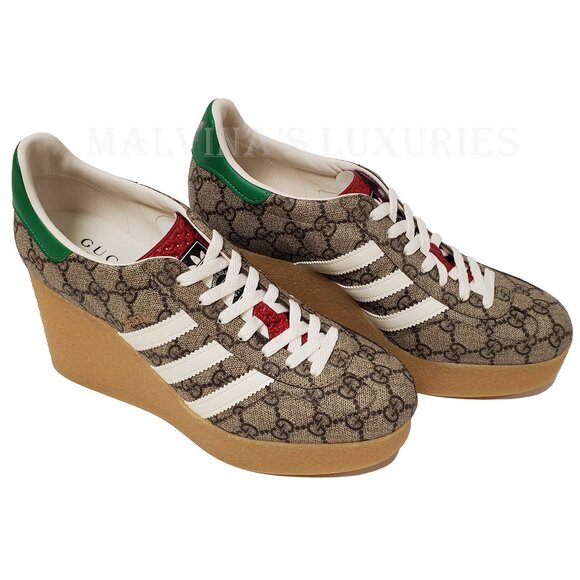 GUCCI SNEAKERS ADIDAS X GAZELLE GG LOGO SUPREME WEDGE SHOES w TREFOIL sz 41 11 - Picture 10 of 16